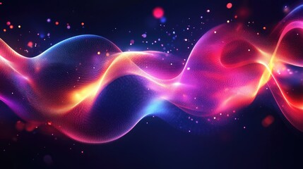 Poster - Dynamic dark background with luminous abstract waves, perfect for modern and high-tech themes.
