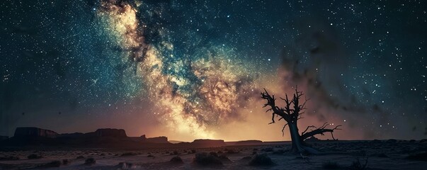 Starry night sky illuminating the desert landscape with a breathtaking clarity, 4K hyperrealistic photo