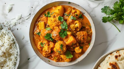 Wall Mural - Delicious cauliflower potato curry with rice