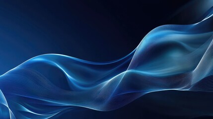 Poster - Futuristic wave lines on an abstract dark blue background, suitable for modern technology covers and brochures.