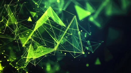 Poster - Geometric abstract design with bright green triangular cells and polygons, offering a modern digital illustration on a dark backdrop.