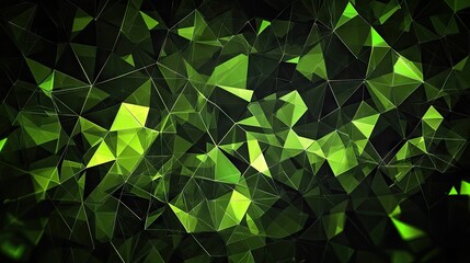 Poster - Geometric abstract design with bright green triangular cells and polygons, offering a modern digital illustration on a dark backdrop.