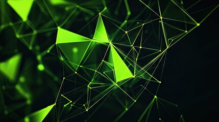 Poster - Geometric abstract design with bright green triangular cells and polygons, offering a modern digital illustration on a dark backdrop.