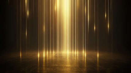 Aufkleber - Glowing vertical gold lines with lighting effect on dark background, creating a luxurious design with text space.