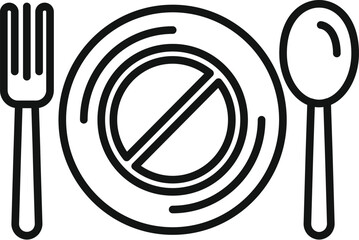 Poster - Line art icon of an empty plate with cutlery and a stop sign, representing the concept of intermittent fasting