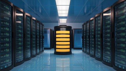 Poster - 3D Illustration of a Server in a Data Center with Battery Backup