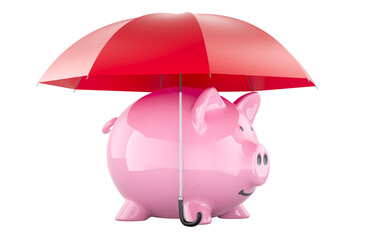 Poster - piggy bank under umbrella, 3d rendering isolated on transparent background