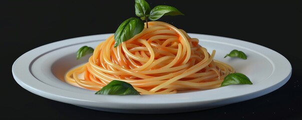 Wall Mural - Delicious plate of spaghetti with basil, 4K hyperrealistic photo