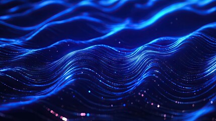 Poster - Radiant wave lines on a dark blue backdrop, ideal for creating stylish and futuristic abstract visuals.