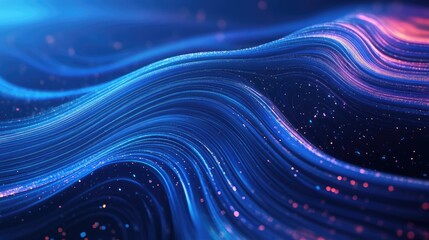 Poster - Radiant wave lines on a dark blue backdrop, ideal for creating stylish and futuristic abstract visuals.