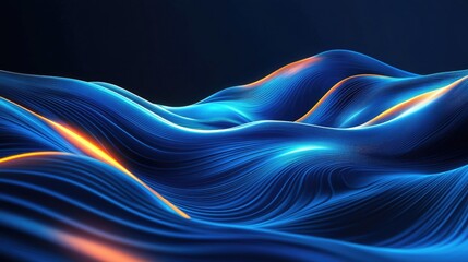Poster - Soft and elegant blue neon waves on a background, perfect for premium wallpaper, banner, and poster designs.