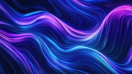 Poster - Stunning blue and purple wave patterns on a dark background, ideal for modern and stylish themes. --