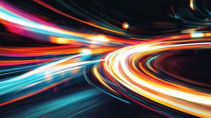 Poster - Vector illustration of colorful light trails with long exposure motion blur, creating a dynamic and visually striking abstract design.