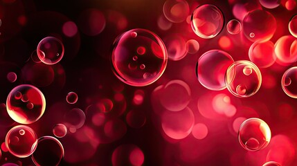 Poster - Vibrant abstract background with red light circles, geometric shapes, and bubbles against a red-black gradient. Perfect for 3D wallpaper and designs.