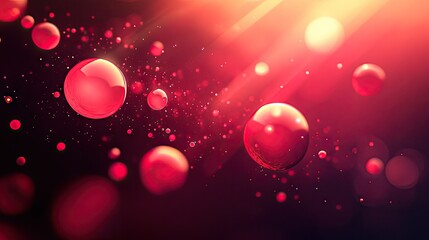 Poster - Vibrant abstract background with red light circles, geometric shapes, and bubbles against a red-black gradient. Perfect for 3D wallpaper and designs.