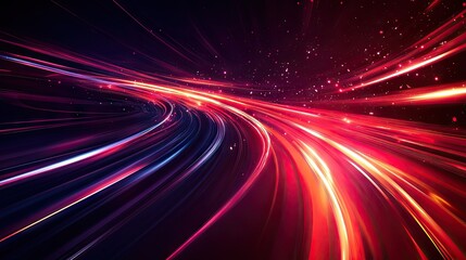 Poster - Vibrant abstract red light with speed curves on a dark background, creating an energetic and dynamic vector illustration.