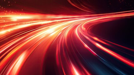 Poster - Vibrant abstract red light with speed curves on a dark background, creating an energetic and dynamic vector illustration.