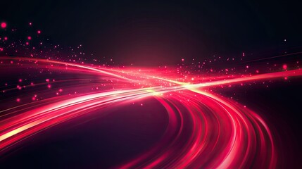 Poster - Vibrant abstract red light with speed curves on a dark background, creating an energetic and dynamic vector illustration.