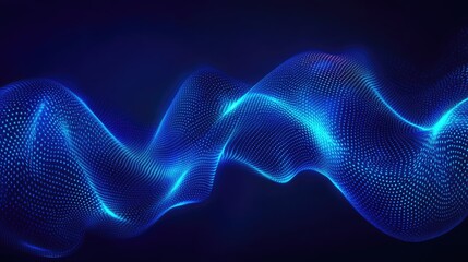 Poster - Vibrant glowing wave lines on a dark blue background, creating a captivating and stylish visual effect.