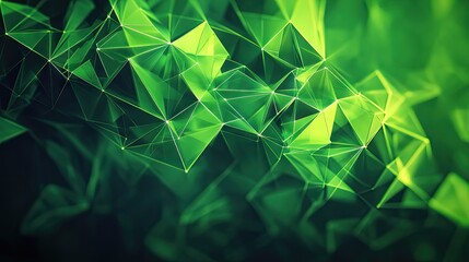 Poster - Vibrant green abstract background with geometric triangular cells and polygons, creating a striking digital illustration on a dark base.