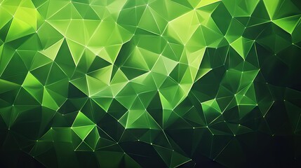 Poster - Vibrant green abstract background with geometric triangular cells and polygons, creating a striking digital illustration on a dark base.
