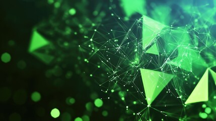 Poster - Vibrant green abstract background with geometric triangular cells and polygons, creating a striking digital illustration on a dark base.