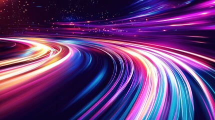 Poster - Vibrant vector illustration of colorful light trails and long exposure motion blur effect, creating a visually engaging design with flowing lights.