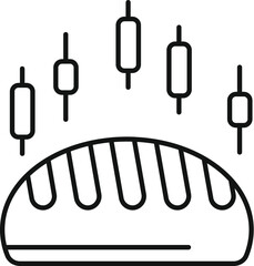 Poster - line art icon of a loaf of bread with stock market candle charts showing the price of wheat increasi