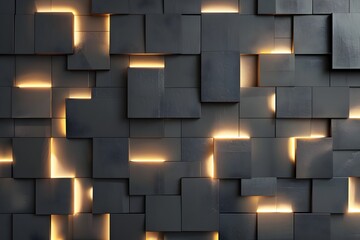Poster - wall with squares lighted from above, grey, modern, clean lines, minimalist, dark 