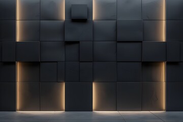 Poster - wall with squares lighted from above, grey, modern, clean lines, minimalist, dark 