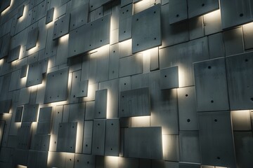 Poster - wall with squares lighted from above, grey, modern, clean lines, minimalist, dark 