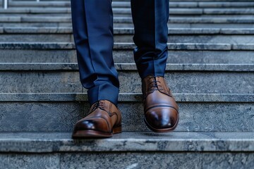 Wall Mural - Businessman climbing up the stairs. Concept of success