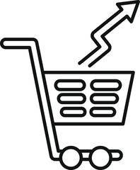 Wall Mural - Line art icon of a shopping cart increasing with up arrow representing growing sales