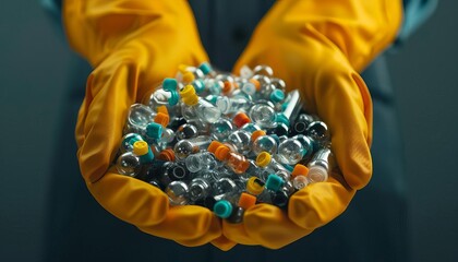 Closeup of a person disposing of hazardous waste