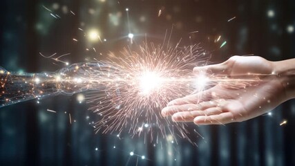 Fototapete - AI, robot and human hands touch big data of global network connection, future artificial intelligence