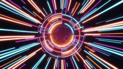 Poster - Vibrant Neon Technology Animation with Abstract Energy Flow and Multicolor Light Stripes for Dynamic Business Visualization