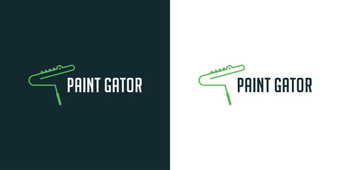 Alligator Logo Design with Paint Roller Icon. Simple Vector Illustration.