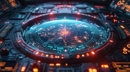 Poster - Futuristic Interface with World Map