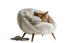 © PNG Kingdom  - Beige single armchair with round pillow and blanket on transparent background