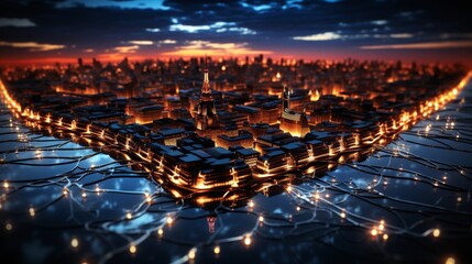 Canvas Print - Stunning aerial views of illuminated cities at night.