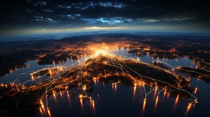 Canvas Print - Stunning aerial views of illuminated cities at night.