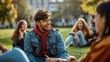© Oulailux - A group of young people are sitting on a grassy field, smiling