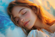 © Vertigo Images - A Beautiful Woman Sleeping on a Cloud Above a Tranquil Landscape at Sunset.