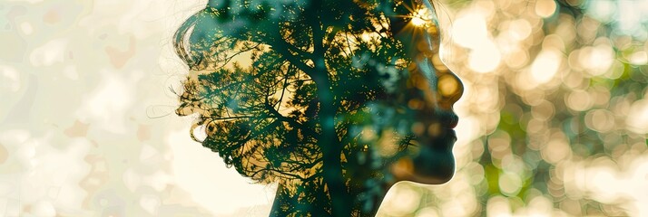 Canvas Print - Serene and Dreamy Double Exposure Image of a Summer Garden Setting with Soft Natural Tones,Blurred Flowers and Foliage,and Copy Space for Text Overlay