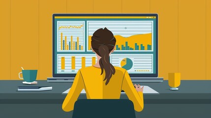 Poster - Woman Analyzing Data on Computer