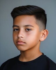 Sticker - A young boy with a black shirt is looking at the camera