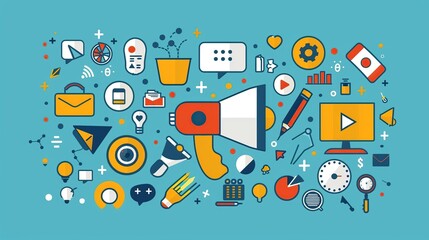 Poster - Digital Marketing and Communication Strategy with Icons