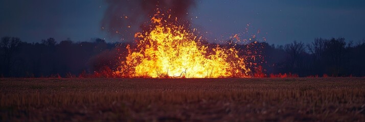 Wall Mural - Blazing Blast in Field Adjacent to Wooded Area