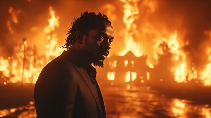 Poster - A man standing in front of a fire