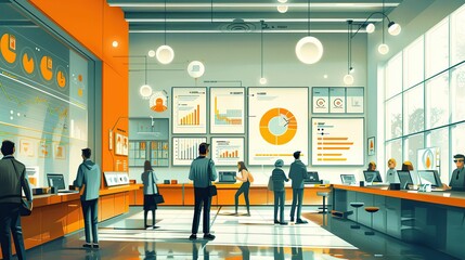 Poster - Modern Office Interior with Data Visualization